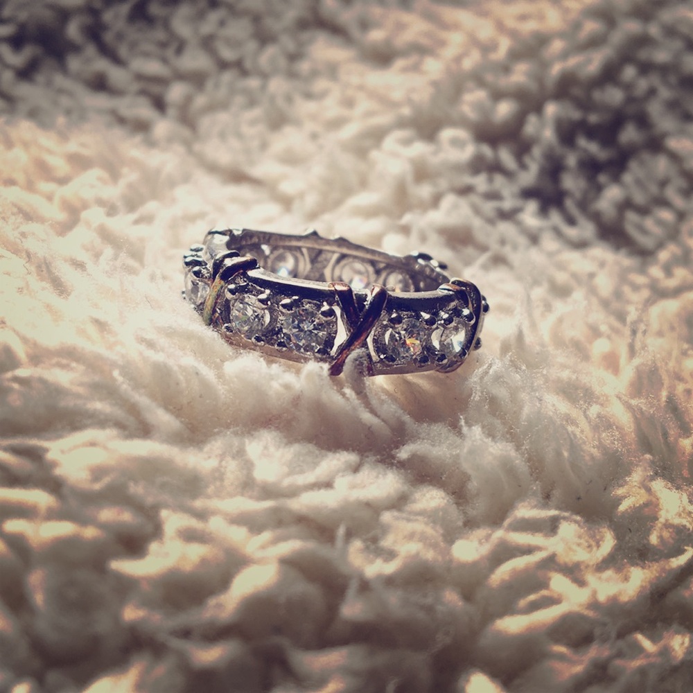 Silver band with diamonds